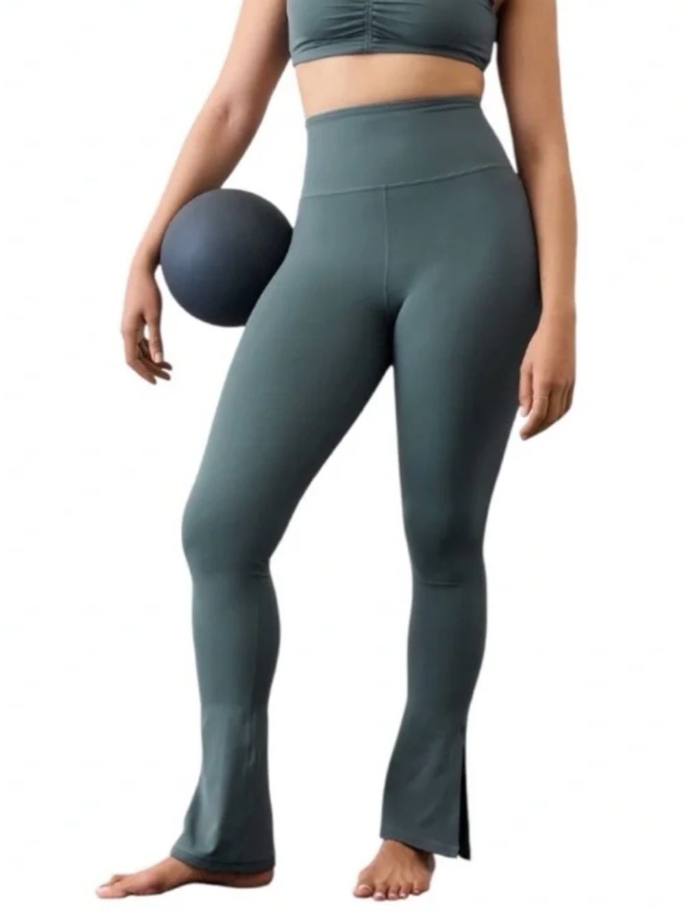 Athleta Elation Ultra High Rise Split Slim Flare Pants Dusty Teal Size XL